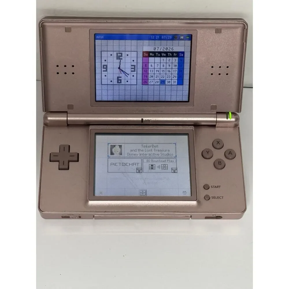Nintendo DS Lite Metallic Rose Pink Handheld Console Tested Working w/ Charger